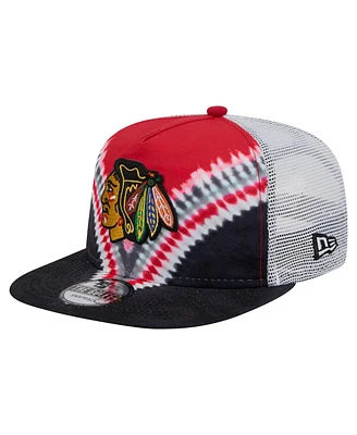 New Era Men's Black/Red Chicago Blackhawks Throwback V-Dye Adjustable Golfer Hat