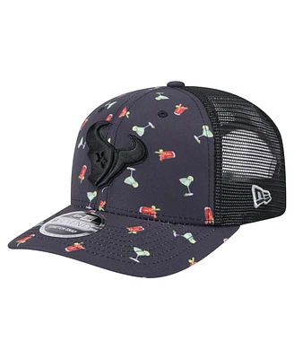New Era Men's Navy/Black Houston Texans Adventure Drinks Pattern 9SEVENTY Stretch-Snap Hat