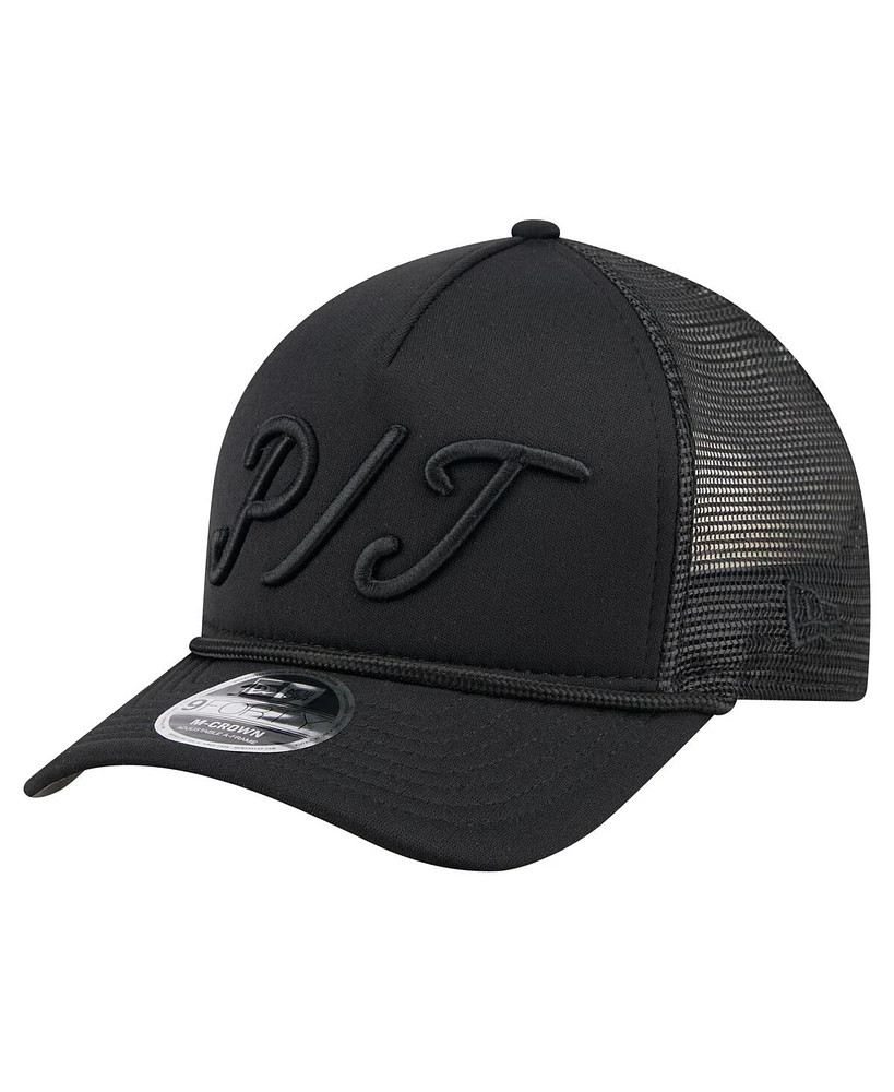 New Era Men's Black Pittsburgh Pirates City Initial 9FORTY A-Frame M-Crown Adjustable Trucker Hat
