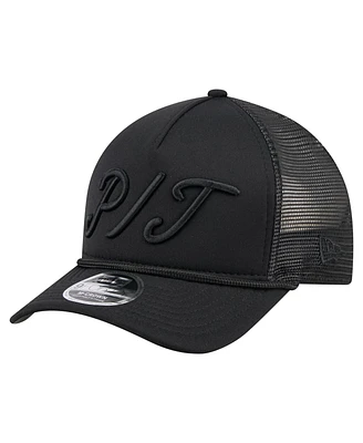 New Era Men's Black Pittsburgh Pirates City Initial 9FORTY A-Frame M-Crown Adjustable Trucker Hat