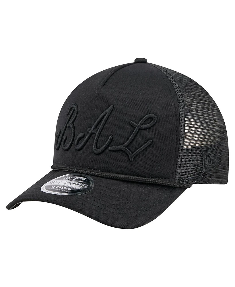 New Era Men's Black Baltimore Orioles City Initial 9FORTY A-Frame M-Crown Adjustable Trucker Hat