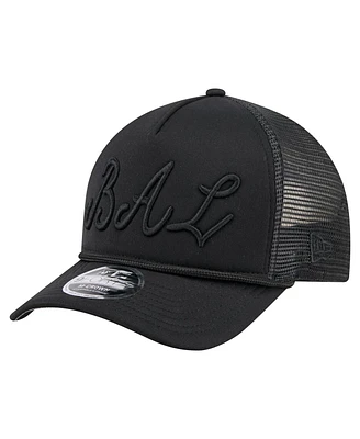 New Era Men's Black Baltimore Orioles City Initial 9FORTY A-Frame M-Crown Adjustable Trucker Hat