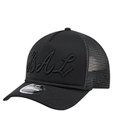 New Era Men's Black Baltimore Orioles City Initial 9FORTY A-Frame M-Crown Adjustable Trucker Hat