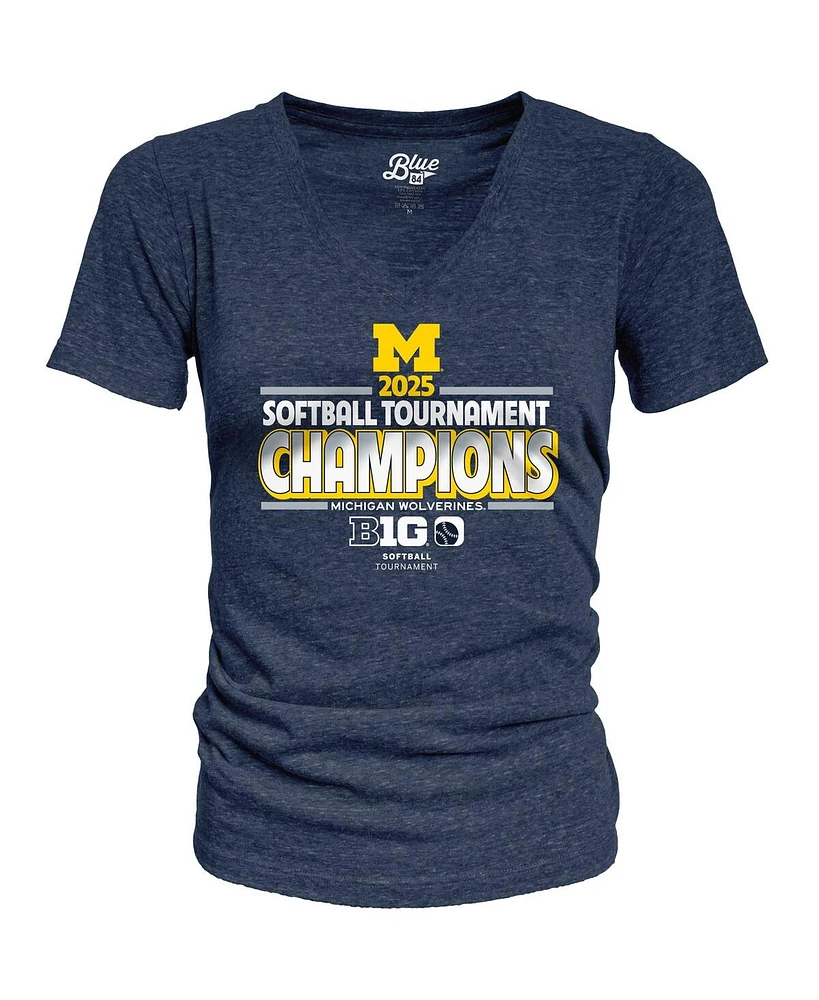 Blue 84 Women's Navy Michigan Wolverines 2025 Big Ten Softball Conference Tournament Champions Locker Room V-Neck T-Shirt