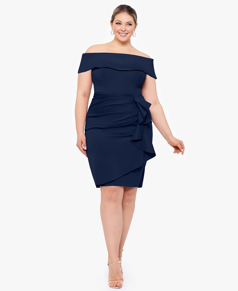 Xscape Plus Off-The-Shoulder Ruffled Dress