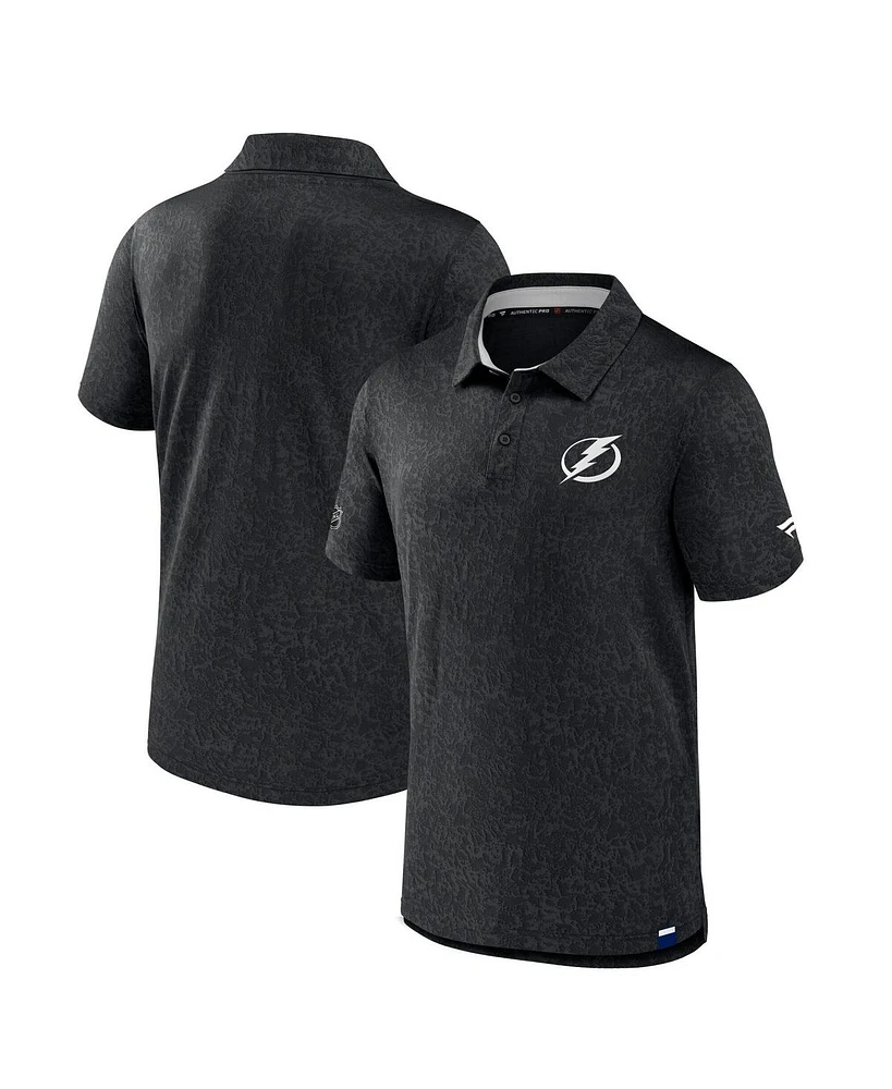 Fanatics Men's Black Tampa Bay Lightning Authentic Pro Jacquard Polo Shirt
