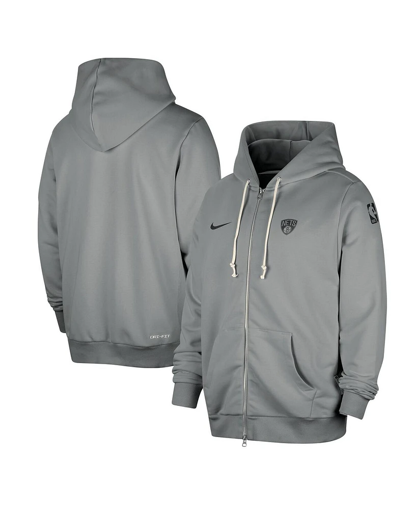 Nike Men's Gray Brooklyn Nets Authentic Standard Issue Full-Zip Hoodie Jacket