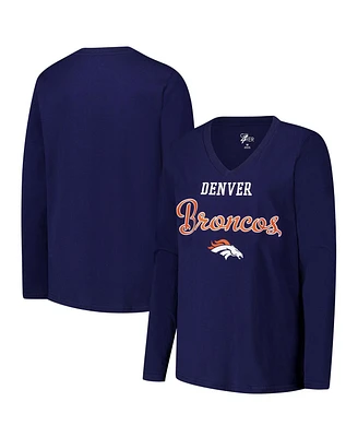 G-iii 4Her by Carl Banks Women's Navy Denver Broncos Post Season Long Sleeve V-Neck T-Shirt
