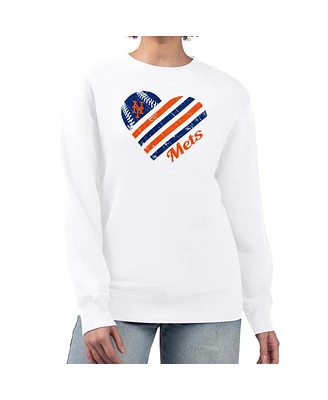 G-iii 4Her by Carl Banks Women's White New York Mets Heart Logo Fleece Pullover Sweatshirt