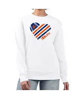 G-iii 4Her by Carl Banks Women's White New York Mets Heart Logo Fleece Pullover Sweatshirt