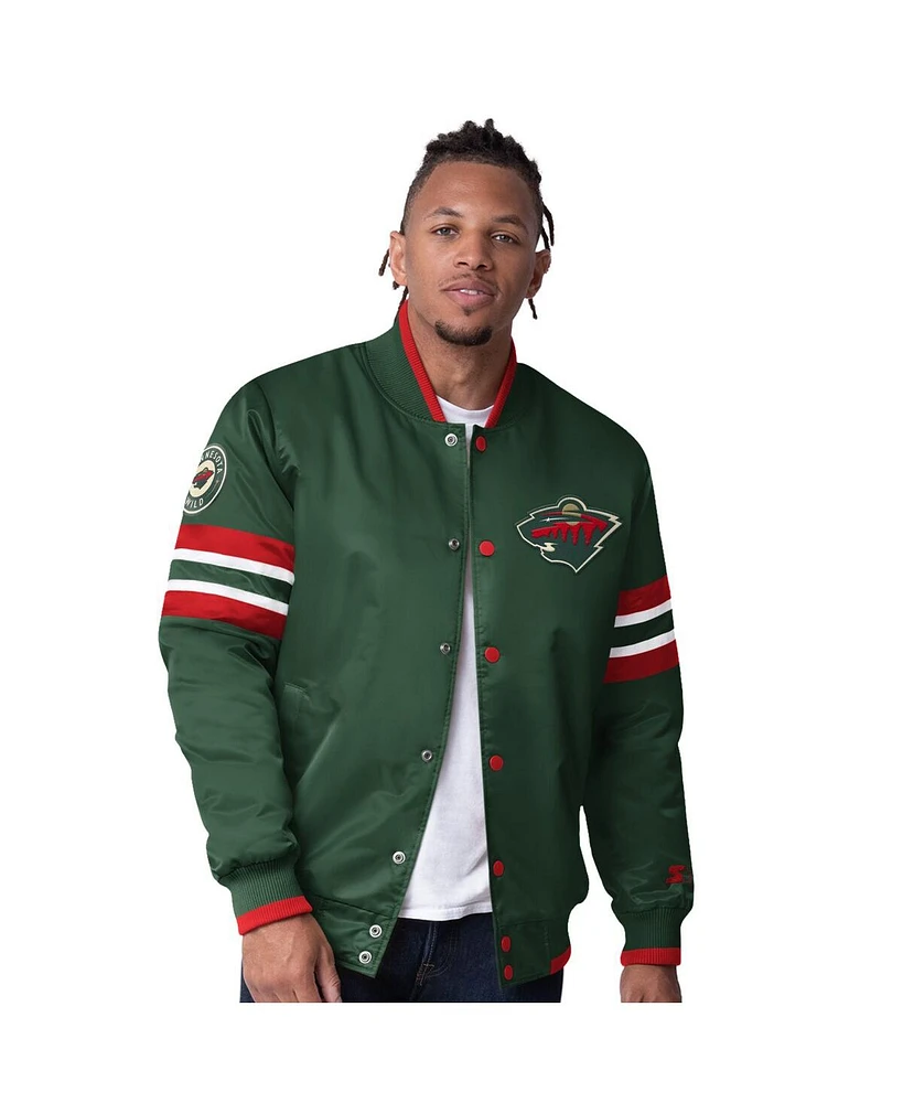 Starter Men's Green Minnesota Wild Scout I Full-Snap Varsity Jacket