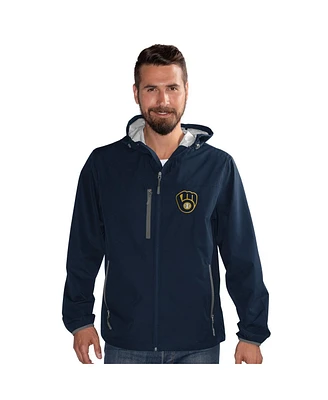 G-iii Sports by Carl Banks Men's Navy Milwaukee Brewers Double Play Hooded Lightweight Full-Zip Jacket