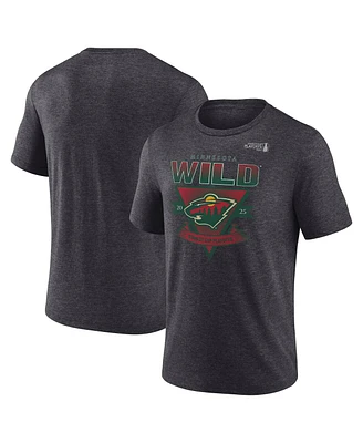 Fanatics Men's Heather Charcoal Minnesota Wild 2025 Stanley Cup Playoffs Crossbar Tri-Blend T-Shirt
