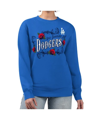 G-iii 4Her by Carl Banks Women's Royal Los Angeles Dodgers Retro Roses Fleece Pullover Sweatshirt