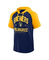 Logo Athletic Men's Fanatics Navy Milwaukee Brewers Prime Raglan Short Sleeve Hoodie T-Shirt