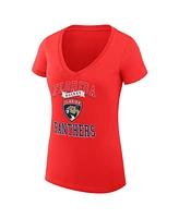 G-iii 4Her by Carl Banks Women's Red Florida Panthers Team Logo Graphic V-Neck Fitted T-Shirt