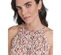 Calvin Klein Petite Printed Pleated Sleeveless Halter Top
