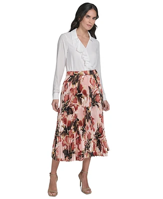Calvin Klein Petite Printed Pleated Midi Skirt