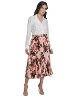 Calvin Klein Petite Printed Pleated Midi Skirt