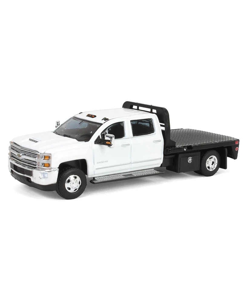 1/64 2016 Silverado 3500 Flatbed Dually Truck White Exclusive Greenlight 51611-b