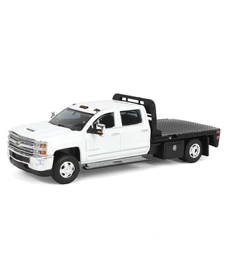 1/64 2016 Silverado 3500 Flatbed Dually Truck White Exclusive Greenlight 51611-b