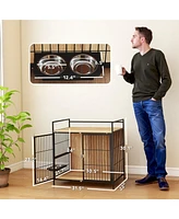 PawHut Dog Crate Furniture 30 in Dog Kennel Table with Rotatable Bowls,