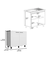 Salento 2 Freestanding Utility Base Cabinet with Stainless Steel Countertop and 2-Door, Smokey Oak