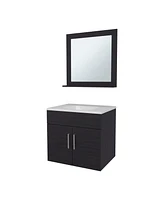 Slater Floating Bathroom Vanity Set with Sink, Two-Door Cabinet, and Mirror,Wengue