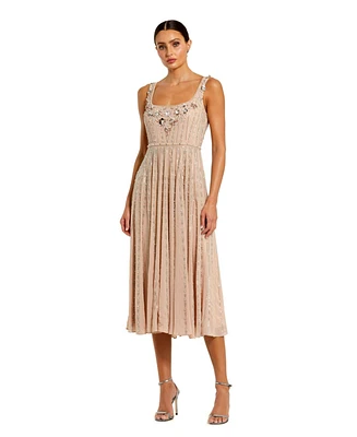 Mac Duggal Women's Sleeveless Scoop Neck Beaded Georgette Midi Dress