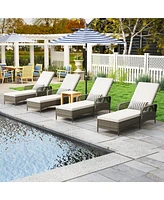 Gymax 2 Pcs Pe Wicker Chaise Lounge Chair 6-Position Adjustable Patio Recliner w/ Soft Cushions