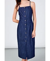 endless rose Women's High Neck Denim Midi Dress
