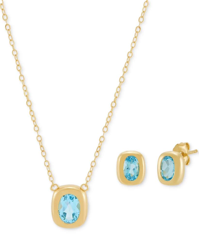 2-Pc. Set Swiss Blue Topaz Bezel Pendant Necklace & Matching Stud Earrings (1-3/4 ct. t.w.) in 14k Gold-Plated Sterling Silver