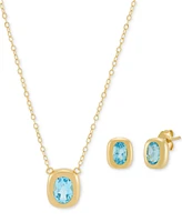 2-Pc. Set Swiss Blue Topaz Bezel Pendant Necklace & Matching Stud Earrings (1-3/4 ct. t.w.) in 14k Gold-Plated Sterling Silver