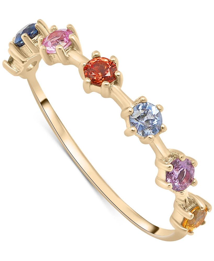 Lab Grown Multicolor Sapphire Thin Ring (5/8 ct. t.w.) in 14k Gold over Sterling Silver