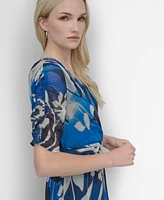 Dkny Women's V-Neck Ruched-Sleeve Belted Midi Dress