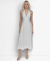 Dkny Women's Halter V-Neck Tie-Back Midi Dress