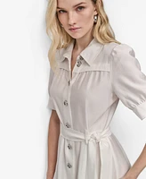 Dkny Women's Elbow-Sleeve Belted Midi Shirtdress
