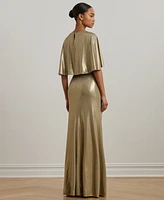 Lauren Ralph Women's Metallic Jersey Twist-Front Cape Gown
