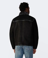 Furniq Uk Men's Leather Banded Sheepskin Casual Jacket, Washed Black with Brisa Wool