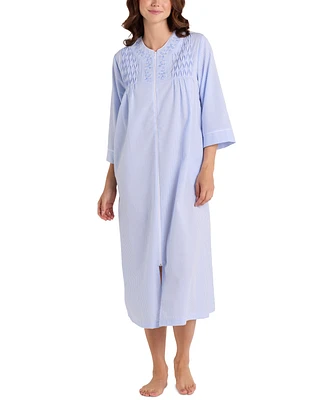 Miss Elaine Women's 3/4-Sleeve Zip-Front Seersucker Robe