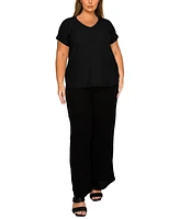 Coin 1804 Plus Eyelet Jersey V Neck Rolled Sleeve Top