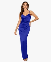 Xscape Women's Satin Ruched V-Neck Gown