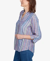 Alfred Dunner Women's El Paso Textured Multi Stripe Collared Top