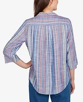 Alfred Dunner Women's El Paso Textured Multi Stripe Collared Top