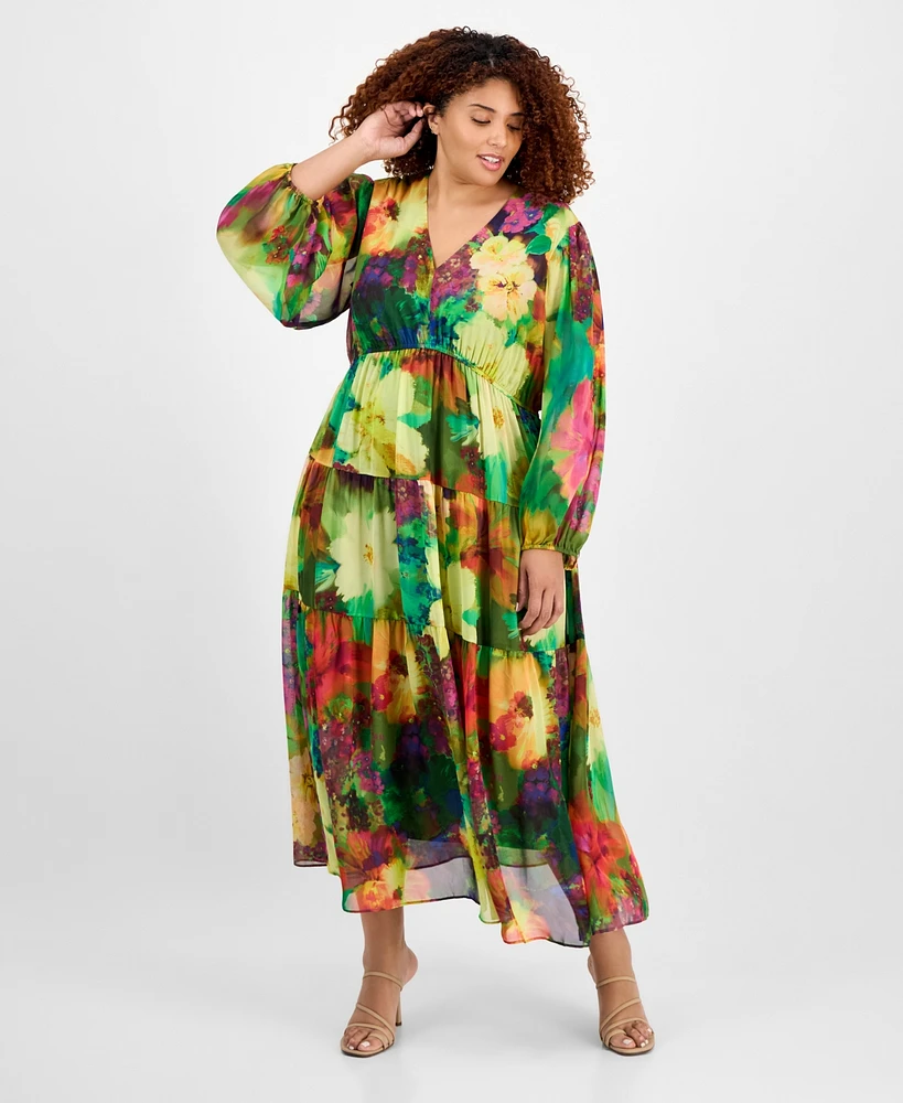 Robbie Bee Plus V-Neck Tiered Maxi Dress