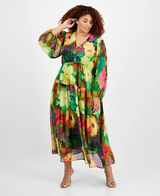 Robbie Bee Plus V-Neck Tiered Maxi Dress
