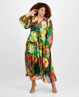Robbie Bee Plus V-Neck Tiered Maxi Dress