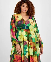 Robbie Bee Plus V-Neck Tiered Maxi Dress