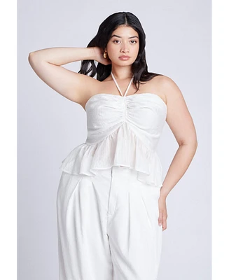 Eloquii Plus Shirred Halter Peplum Top