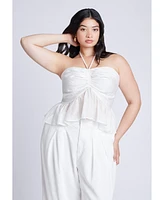 Eloquii Plus Shirred Halter Peplum Top